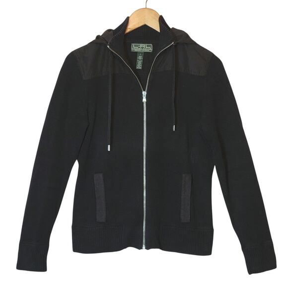 Ralph Lauren L-RL Active Hooded Zip Sweater Black Sporty Casual Fall Layer Large - Picture 10 of 10